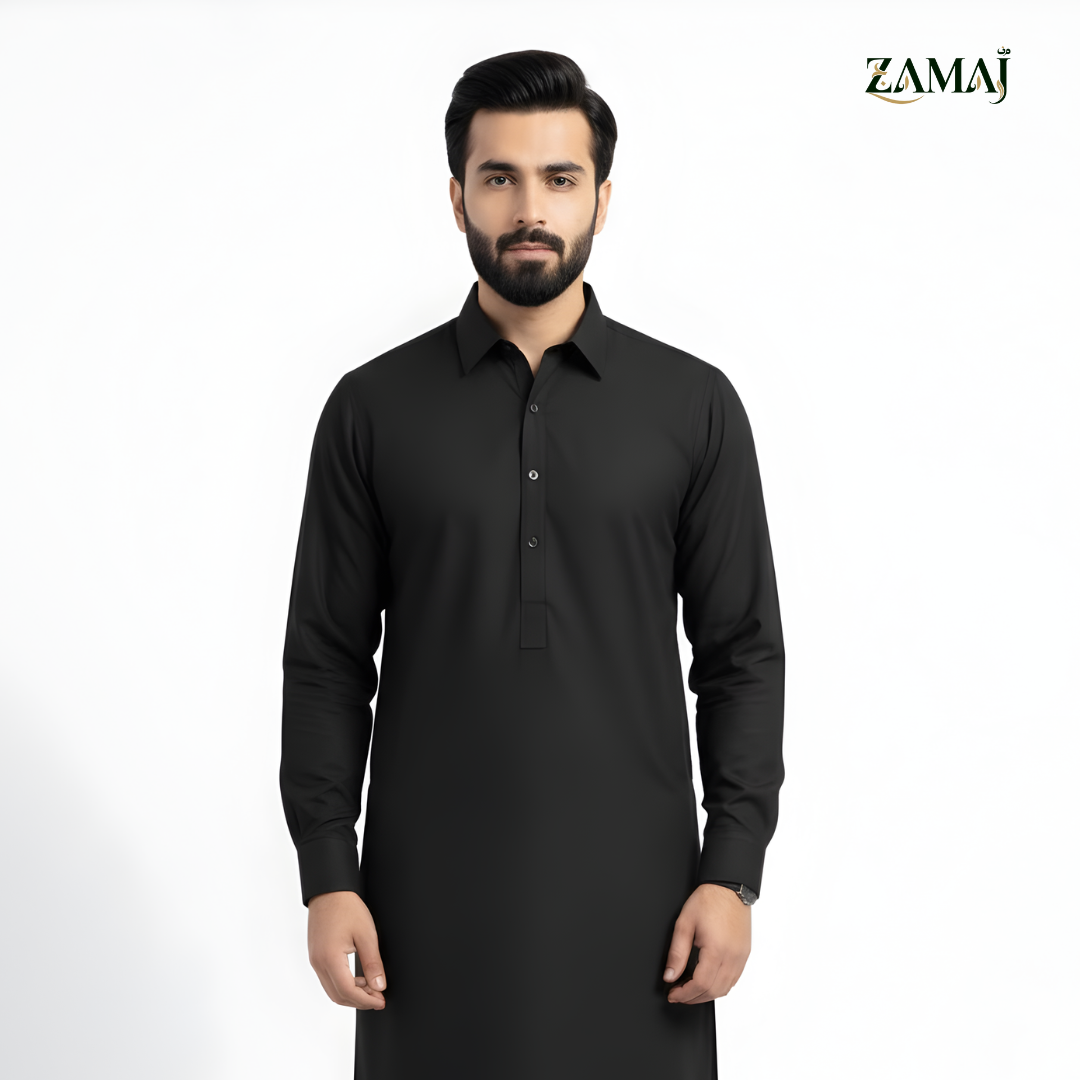 ZAMAJ Casual Black Shalwar Kameez for Men