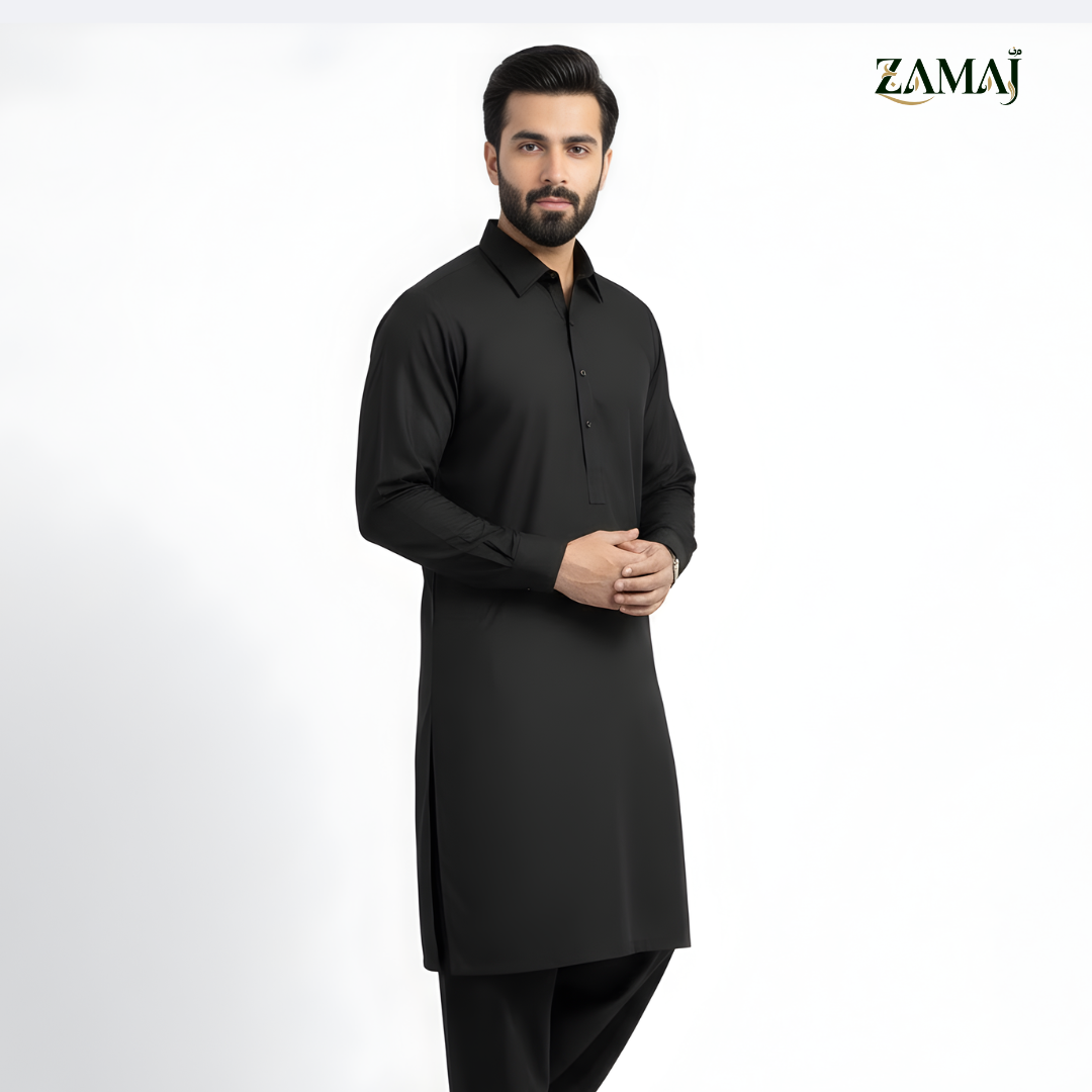 ZAMAJ Casual Black Shalwar Kameez for Men