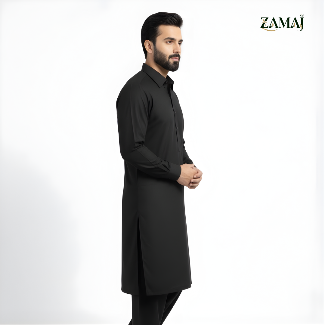 ZAMAJ Casual Black Shalwar Kameez for Men