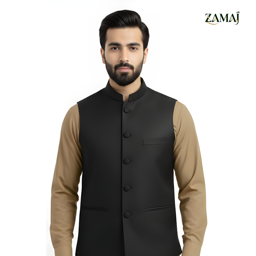 ZAMAJ Black Linen Waistcoat