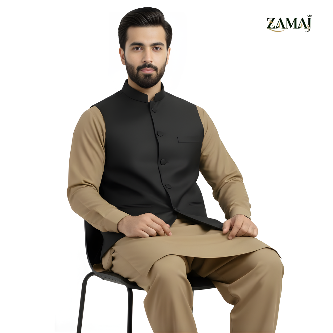 ZAMAJ Black Linen Waistcoat