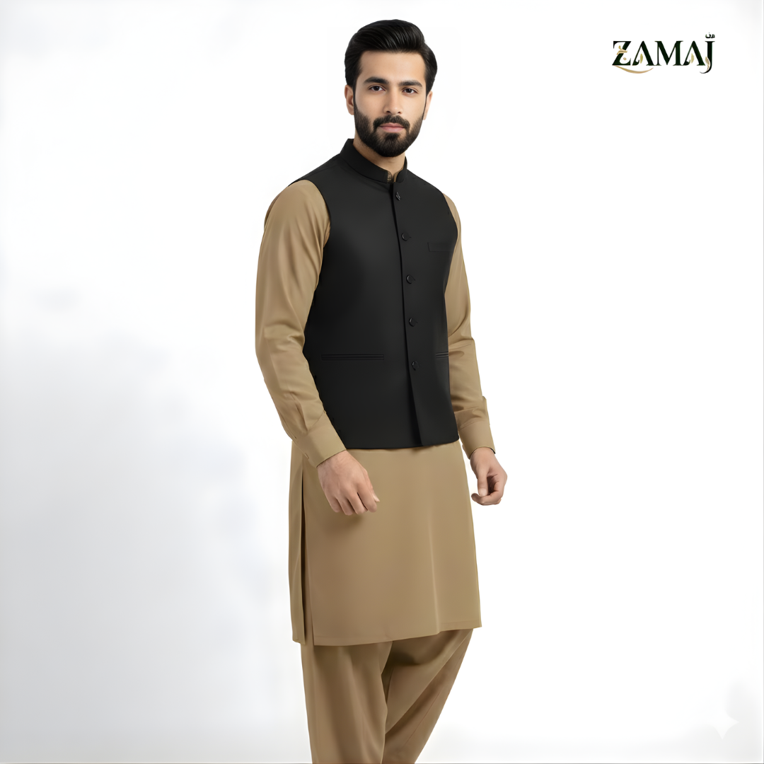 ZAMAJ Black Linen Waistcoat