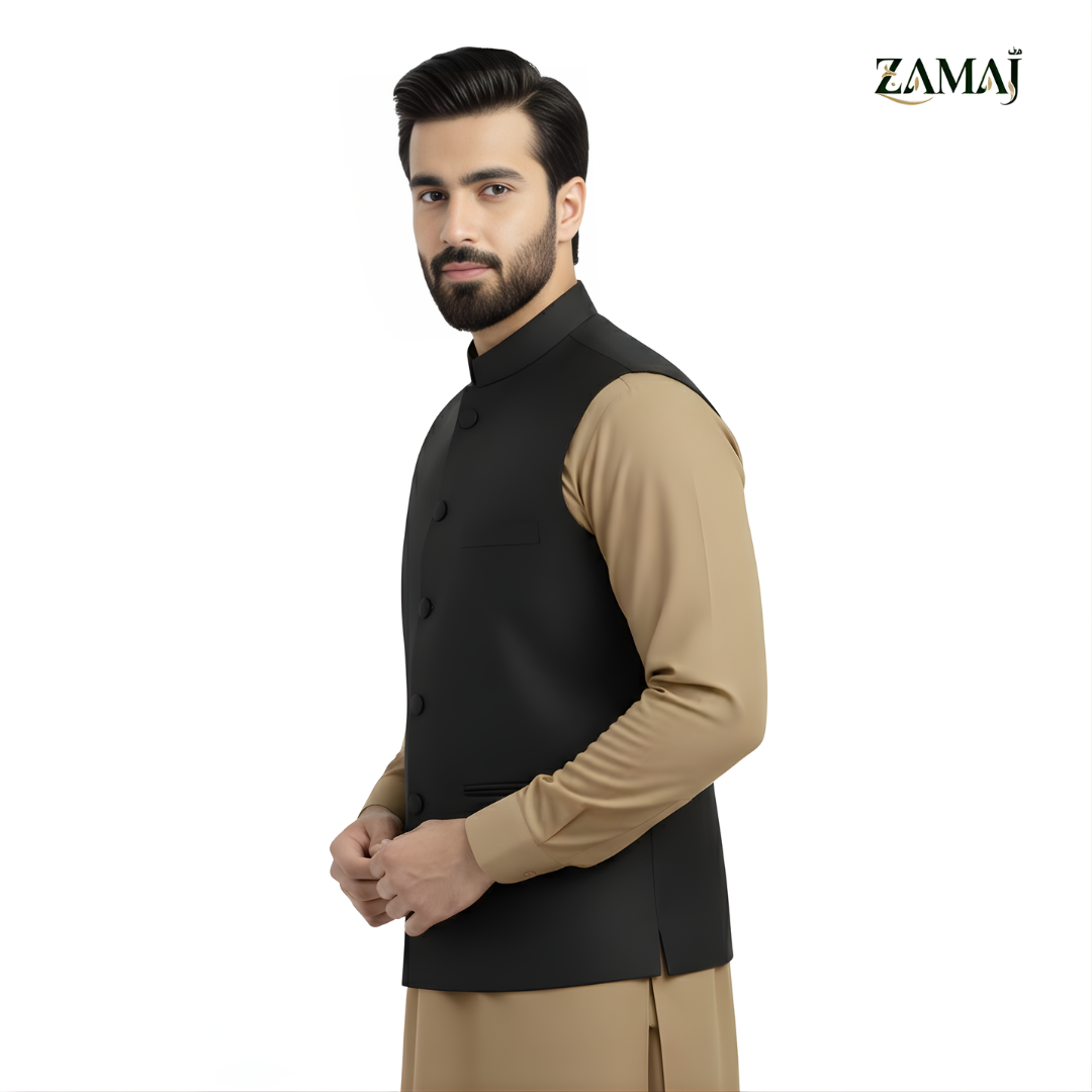 ZAMAJ Black Linen Waistcoat