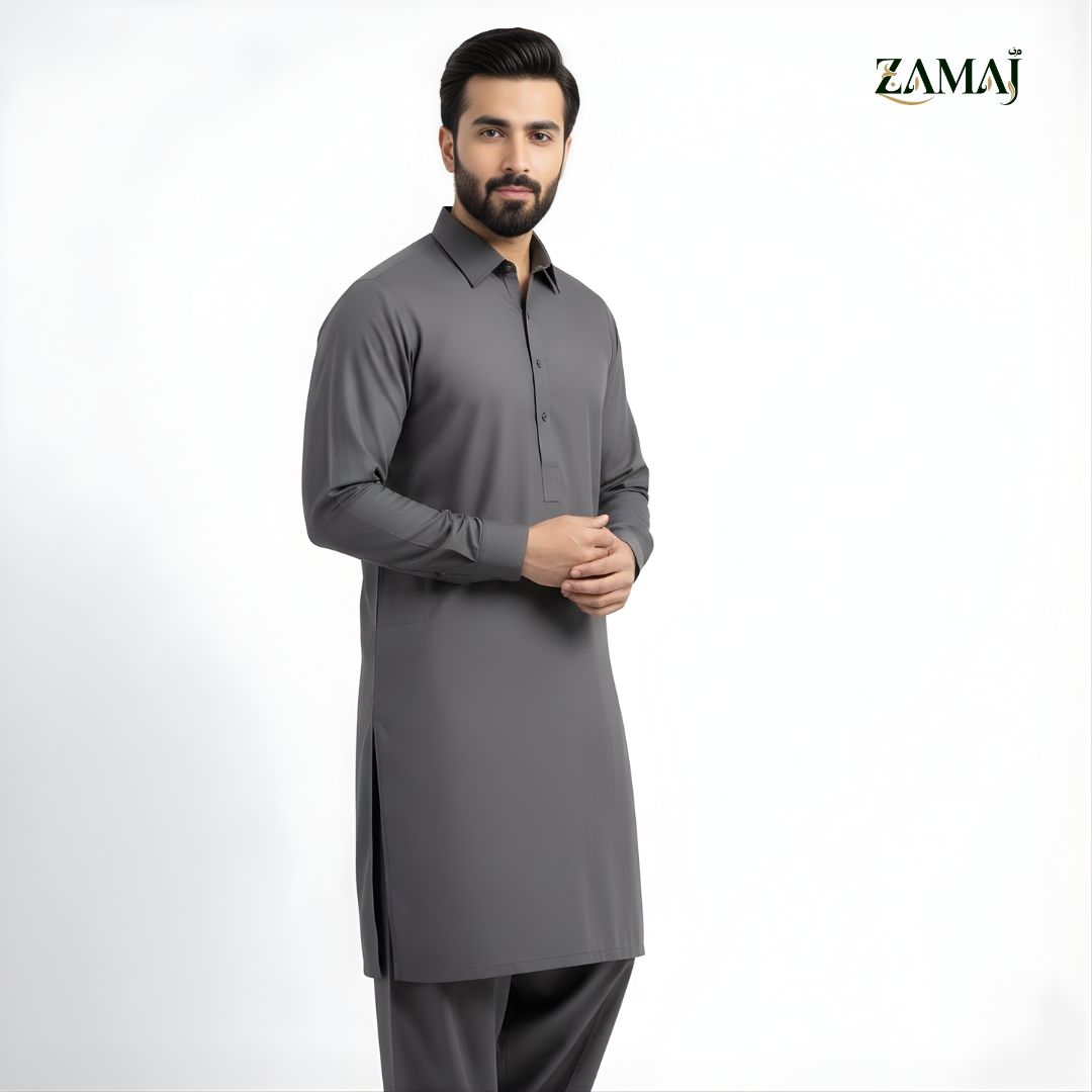 ZAMAJ Casual Charcoal Grey Shalwar Kameez for Men