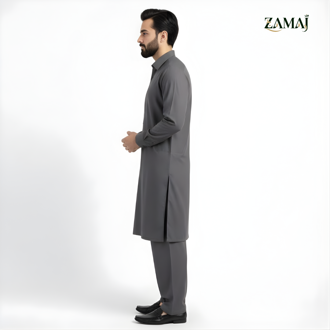 ZAMAJ Casual Charcoal Grey Shalwar Kameez for Men