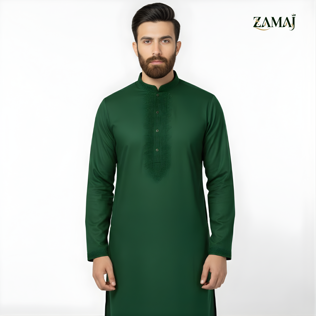 ZAMAJ Forest Green Embroidered Kurta Pajama