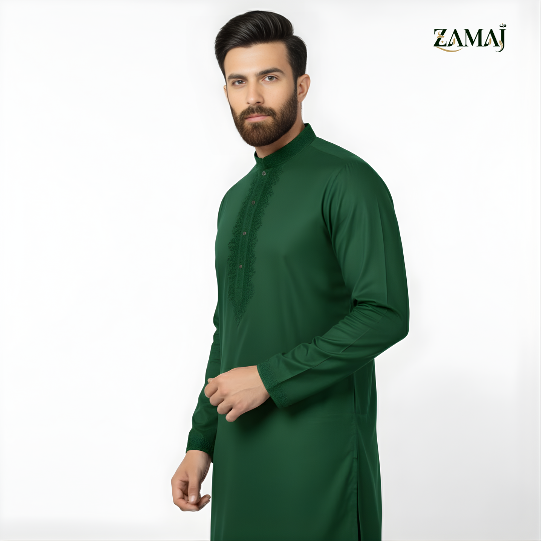 ZAMAJ Forest Green Embroidered Kurta Pajama