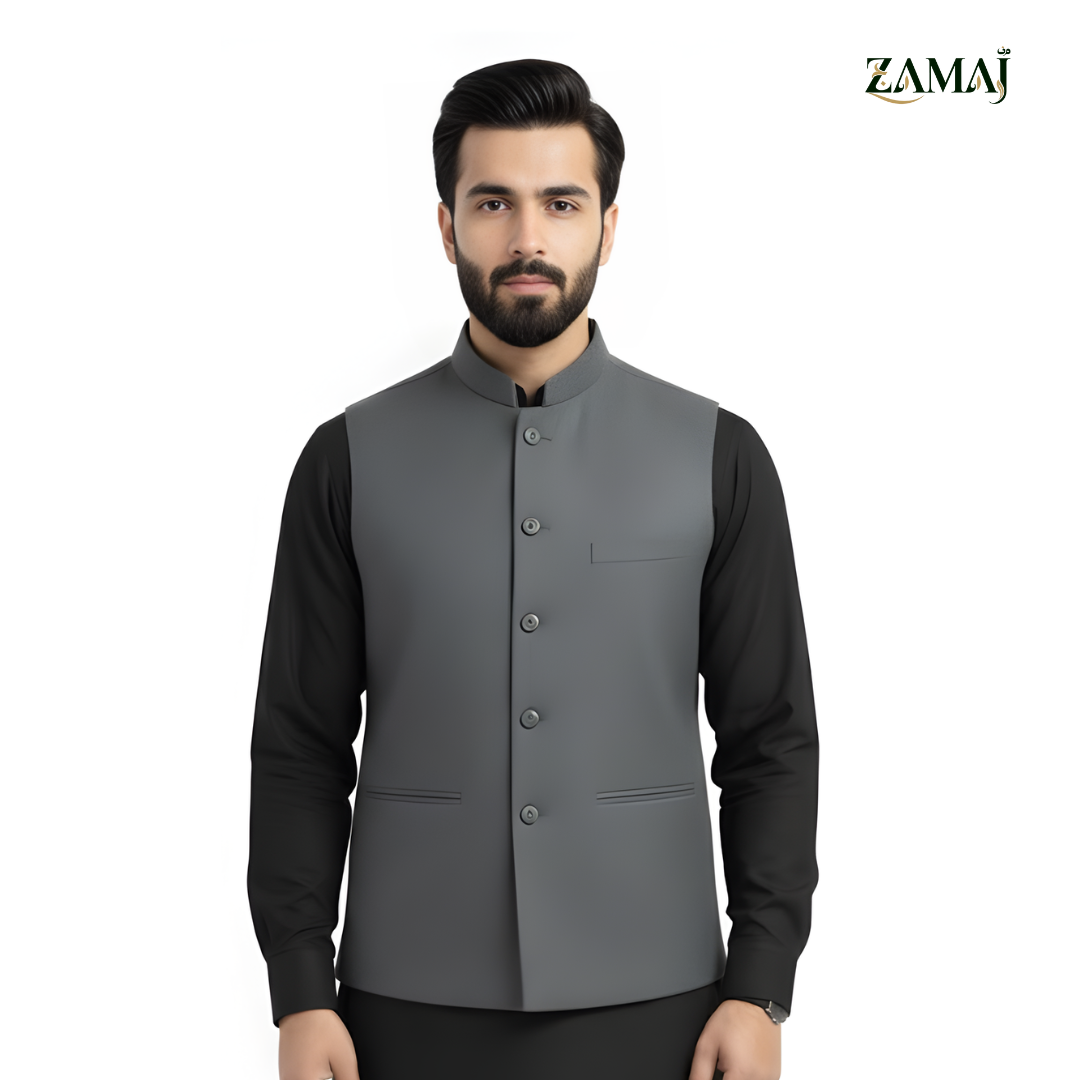 ZAMAJ Grey Wool Blend Waistcoat