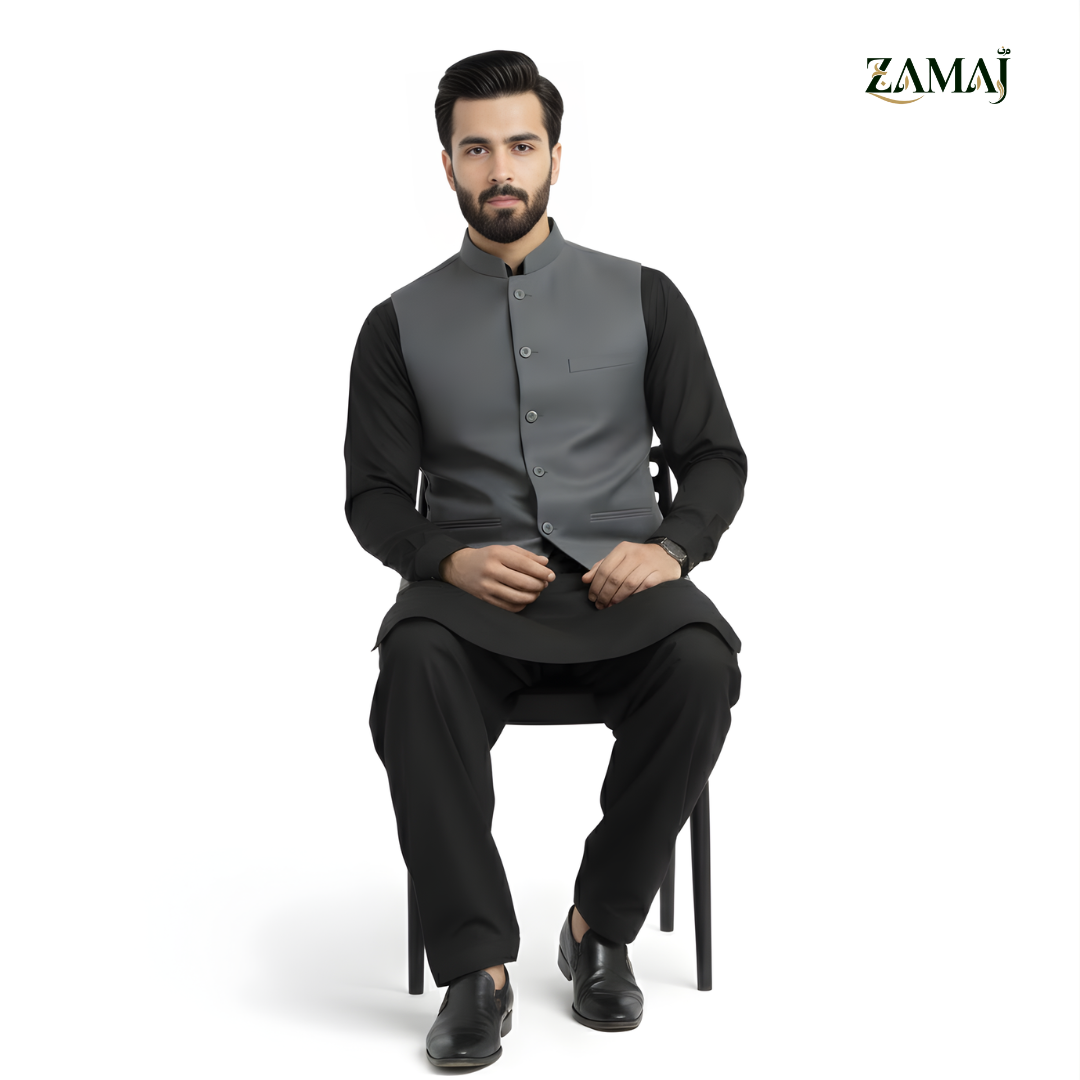 ZAMAJ Grey Wool Blend Waistcoat