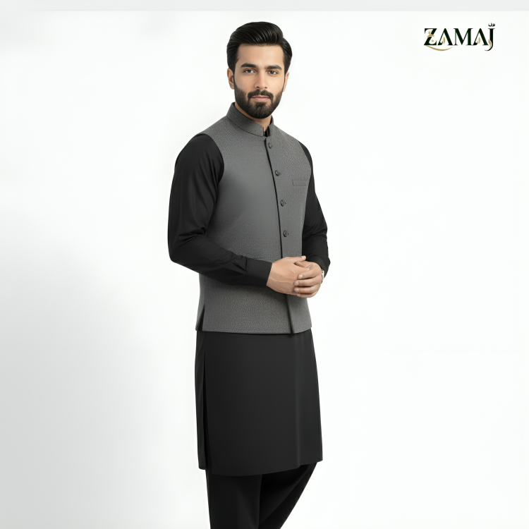 ZAMAJ Grey Wool Blend Waistcoat