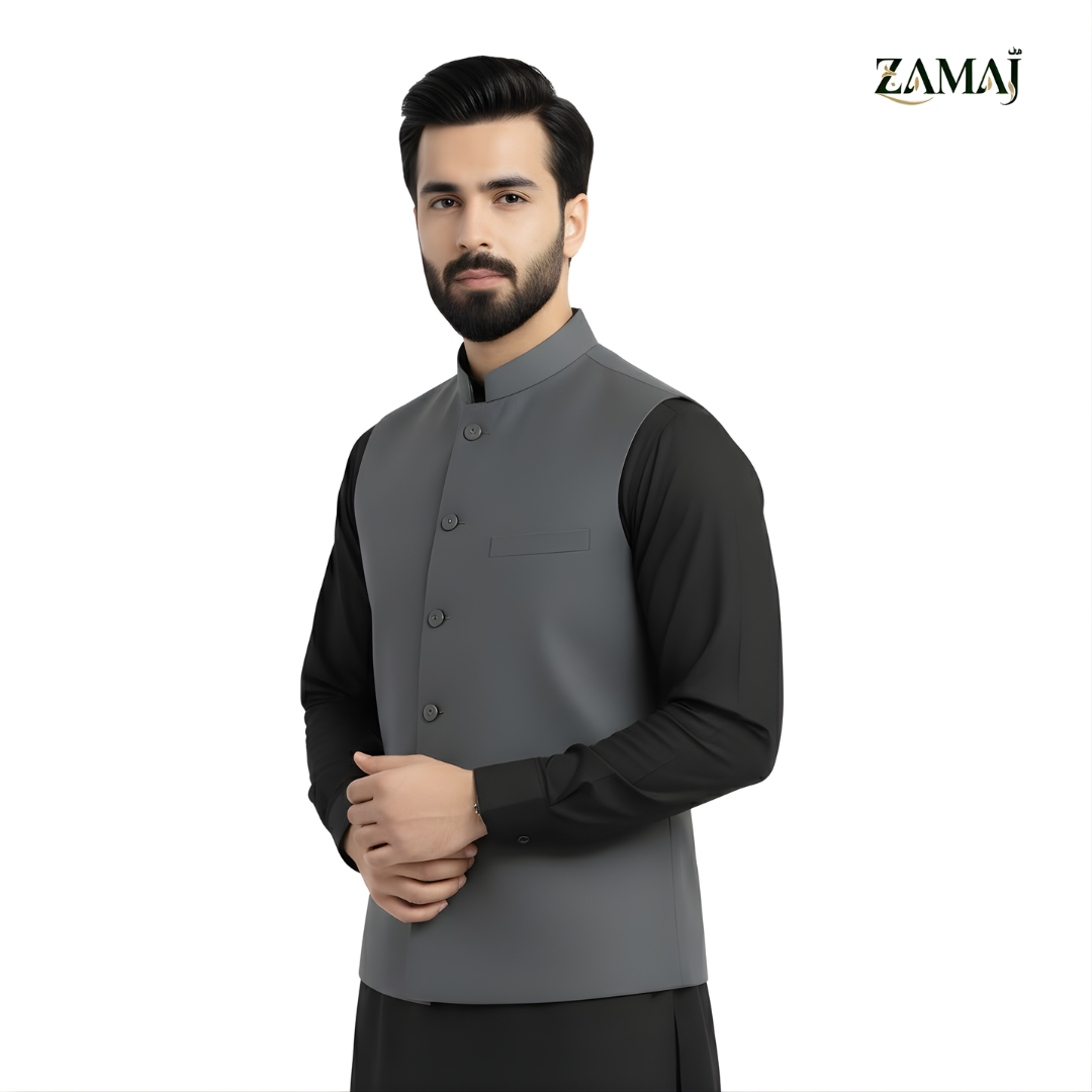 ZAMAJ Grey Wool Blend Waistcoat