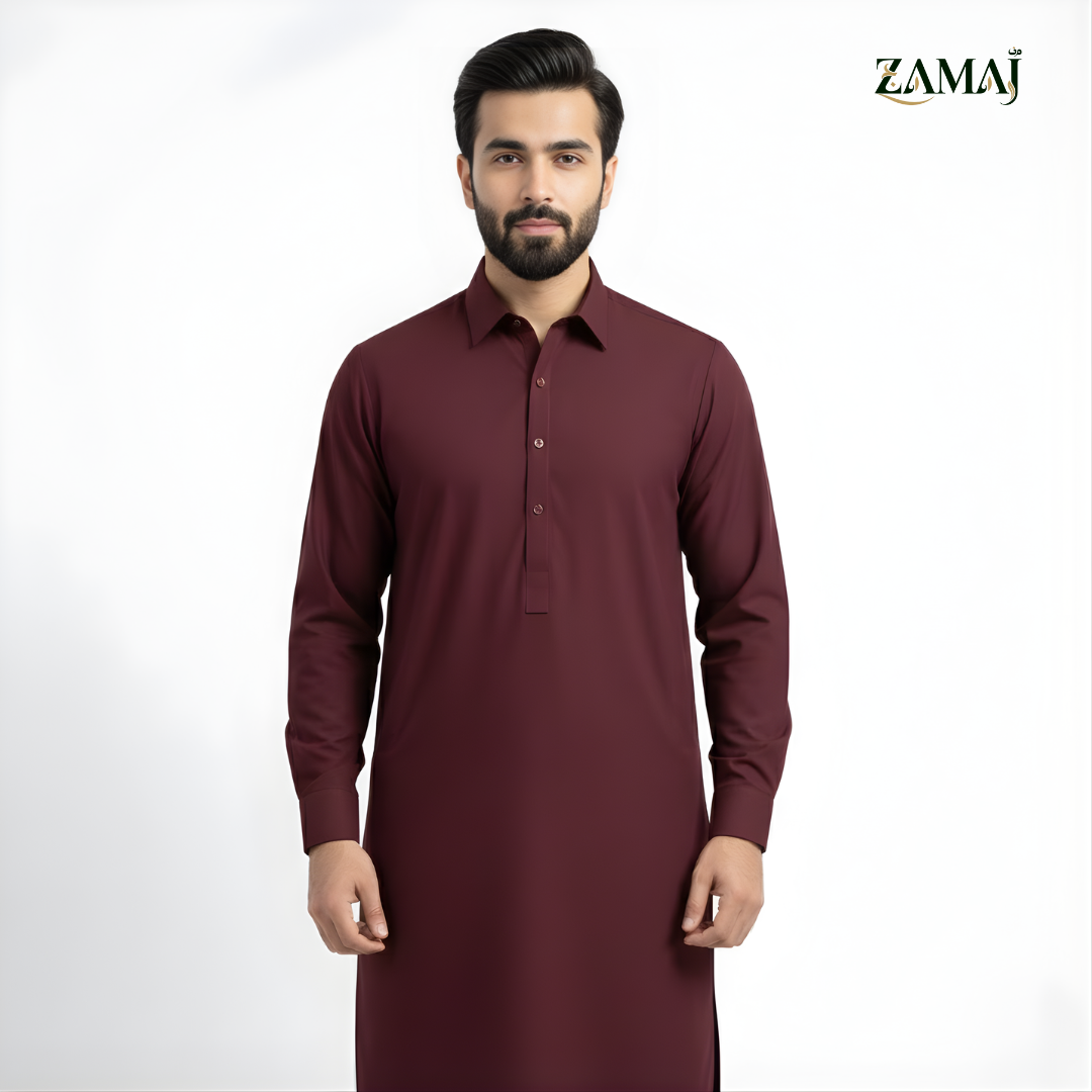 ZAMAJ Casual Mahroon Shalwar Kameez for Men