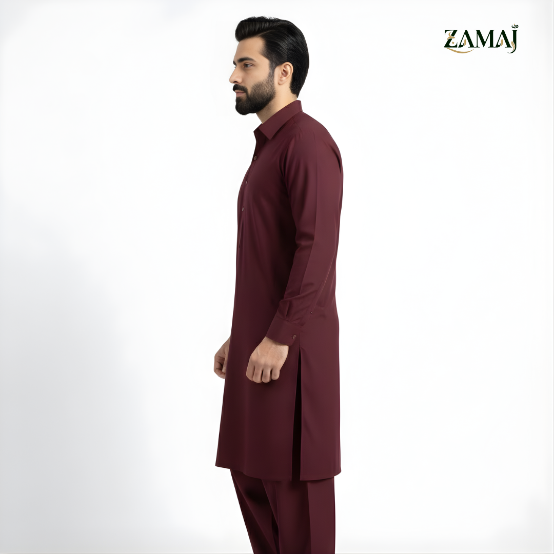 ZAMAJ Casual Mahroon Shalwar Kameez for Men