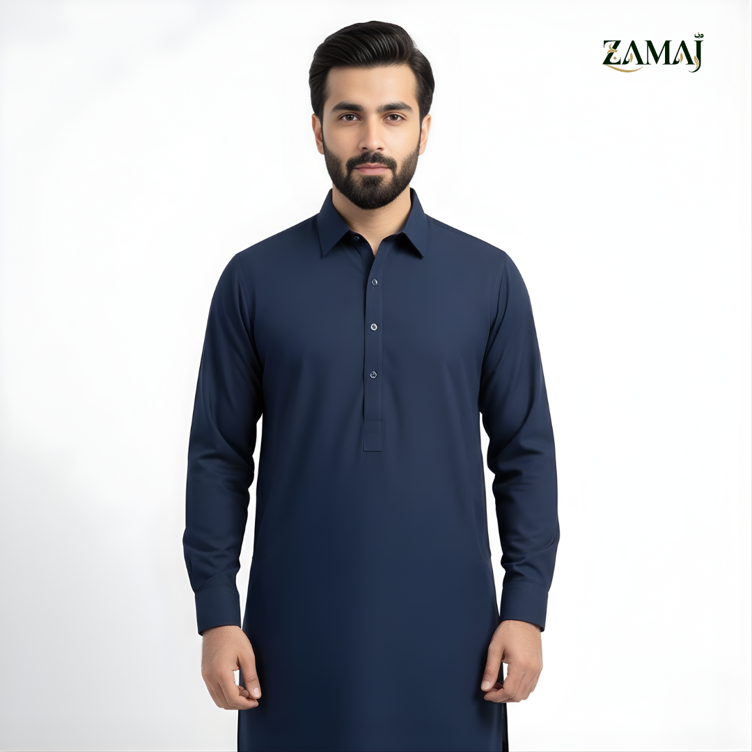 ZAMAJ Casual Navy Blue Shalwar Kameez for Men
