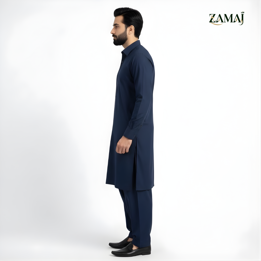 ZAMAJ Casual Navy Blue Shalwar Kameez for Men