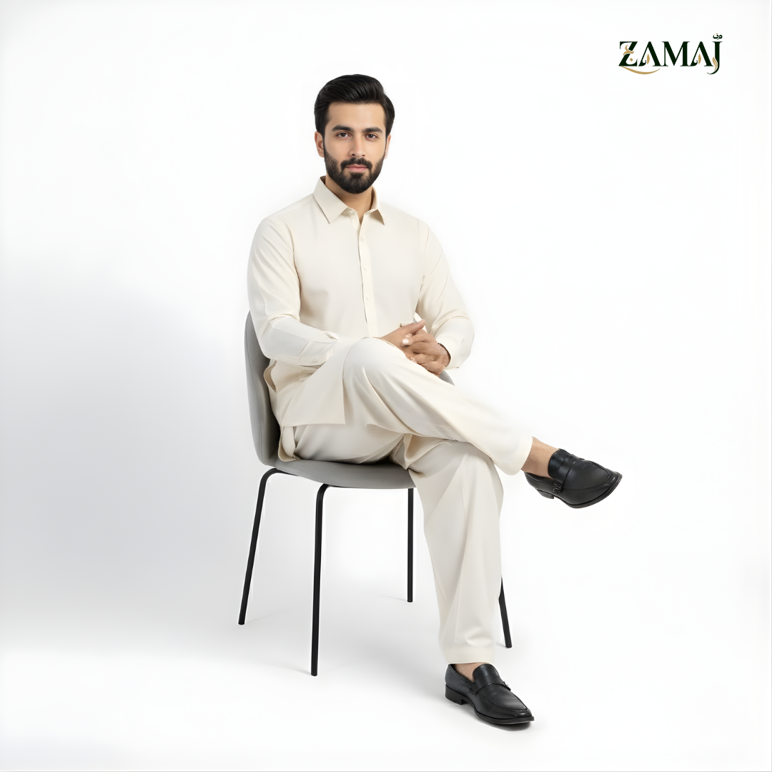 ZAMAJ Casual Off-White Shalwar Kameez for Men