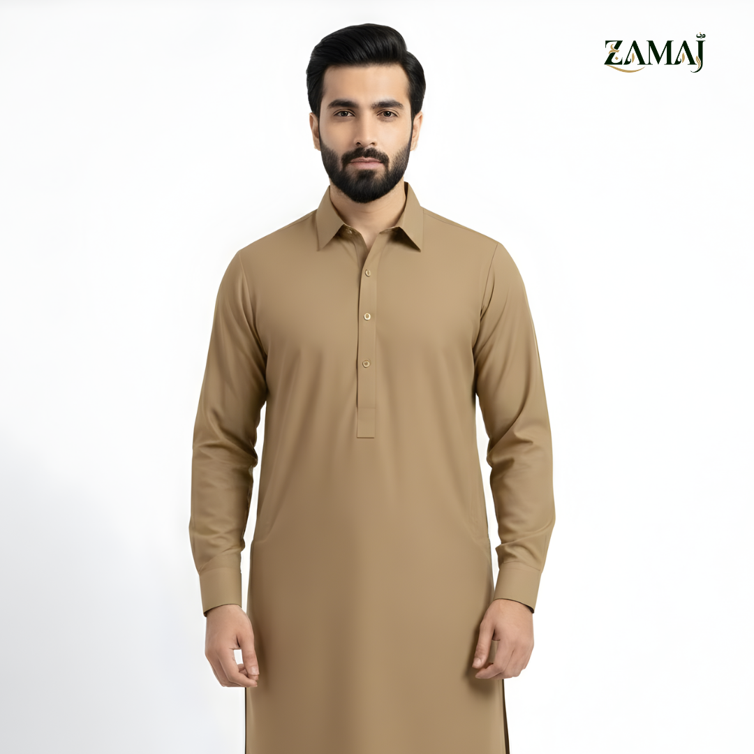ZAMAJ Casual Sand Beige Shalwar Kameez for Men