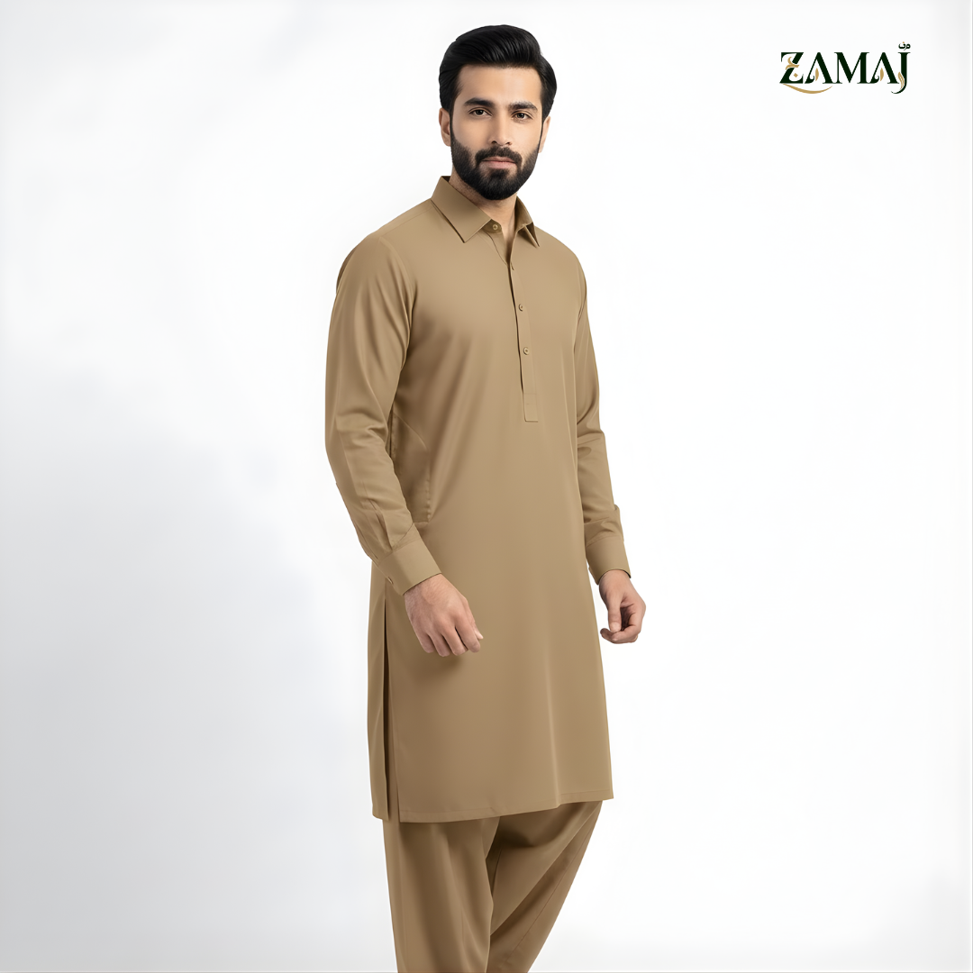 ZAMAJ Casual Sand Beige Shalwar Kameez for Men