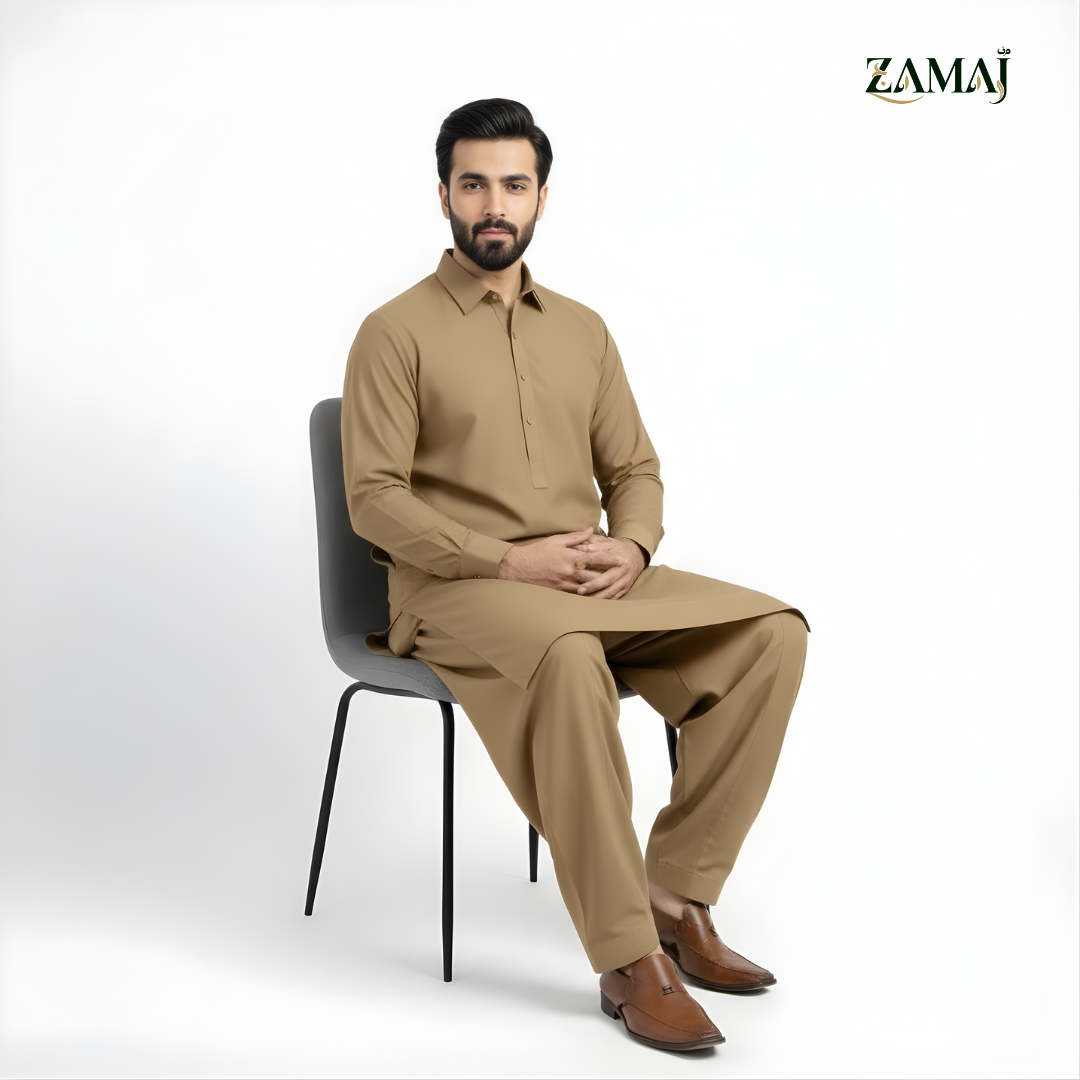 ZAMAJ Casual Sand Beige Shalwar Kameez for Men
