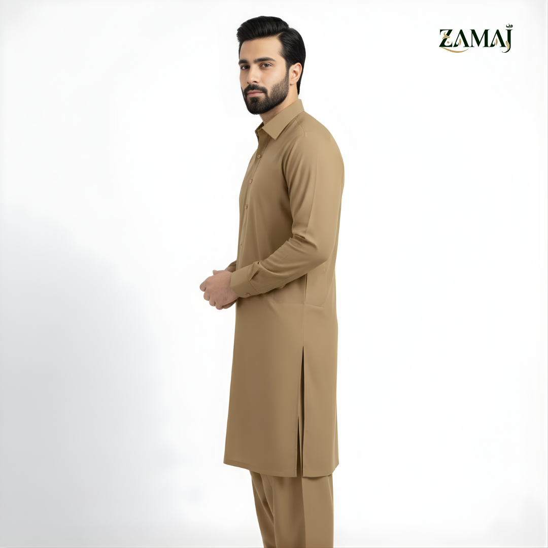ZAMAJ Casual Sand Beige Shalwar Kameez for Men