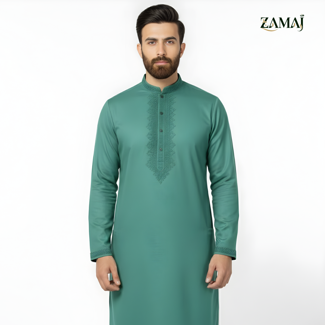 ZAMAJ Seafoam Green Embroidered Kurta Pajama