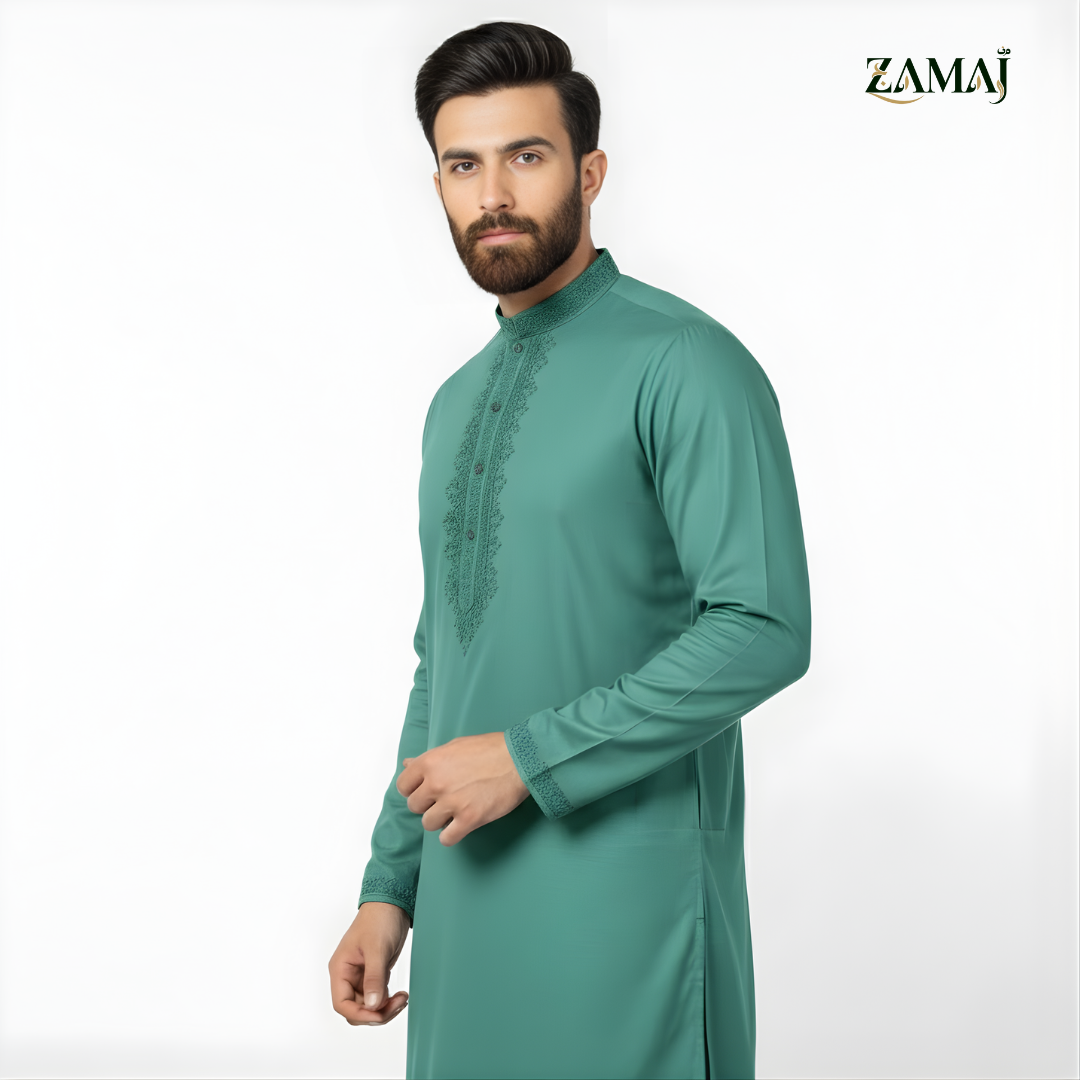 ZAMAJ Seafoam Green Embroidered Kurta Pajama