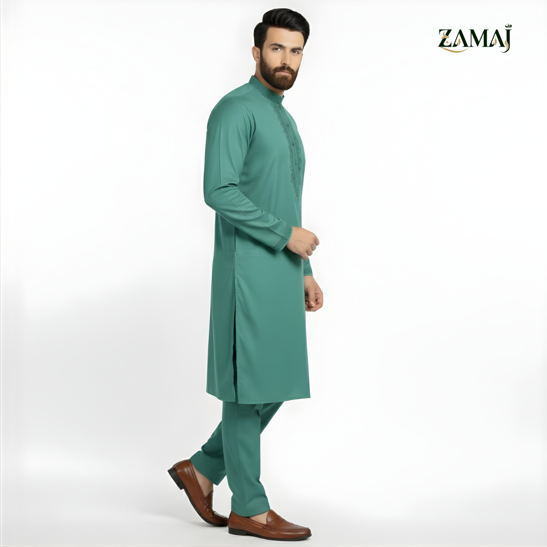 ZAMAJ Seafoam Green Embroidered Kurta Pajama